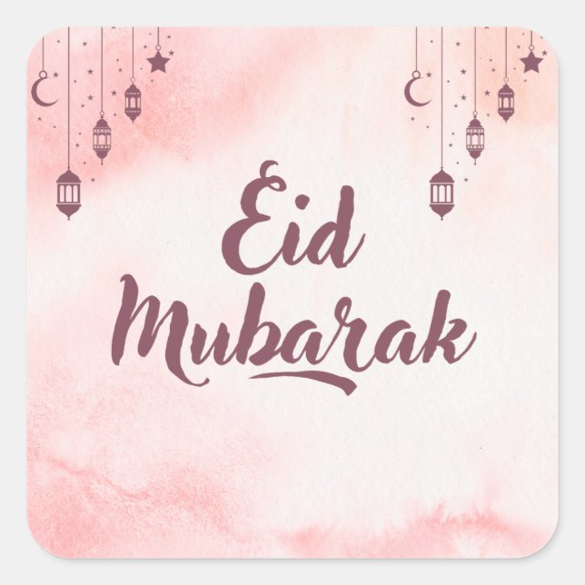 Eid Mubarak Watercolor Square Sticker (Front)