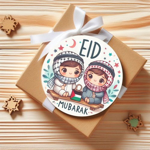  Eid Mubarak With Palestine Keffiyeh  Classic Round Sticker