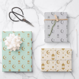 Eid or Ramadan Lanterns & Crescent Seamless Wrapping Paper Sheets