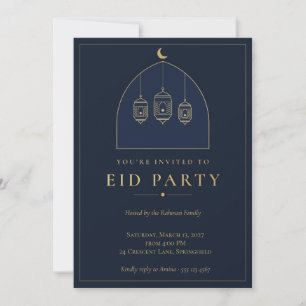 Eid Party Invitation Lanterns Navy Gold