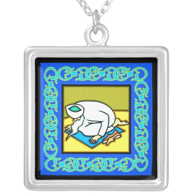 Eid Prayer Islamic Silver Pendant Necklace (Front)