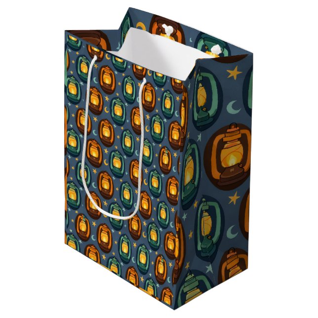 Eid & Ramadan Lanterns Seamless Pattern with Moon Medium Gift Bag (Front Angled)