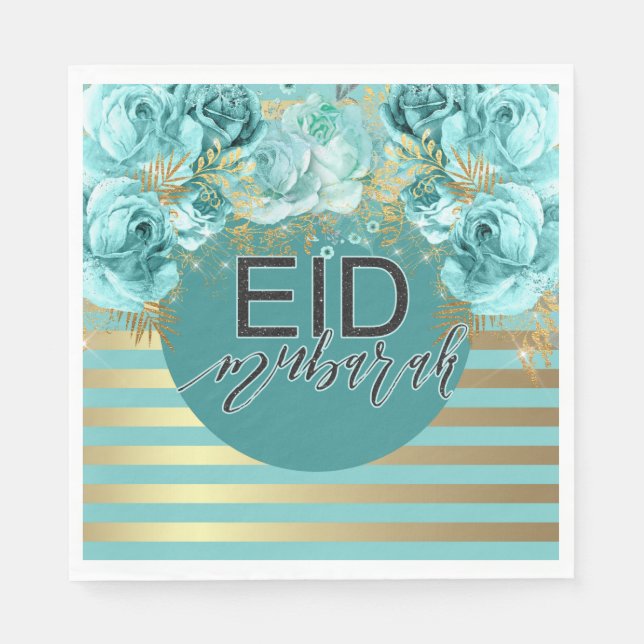 Eid Teal Floral Napkin (Front)