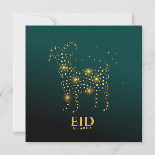 Eid Ul Adha Mubarak Goat Gold Blue Holiday Card