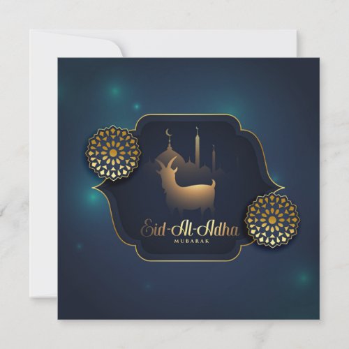Eid Ul Adha Mubarak Goat Gold Ornaments Mosque Holiday Card