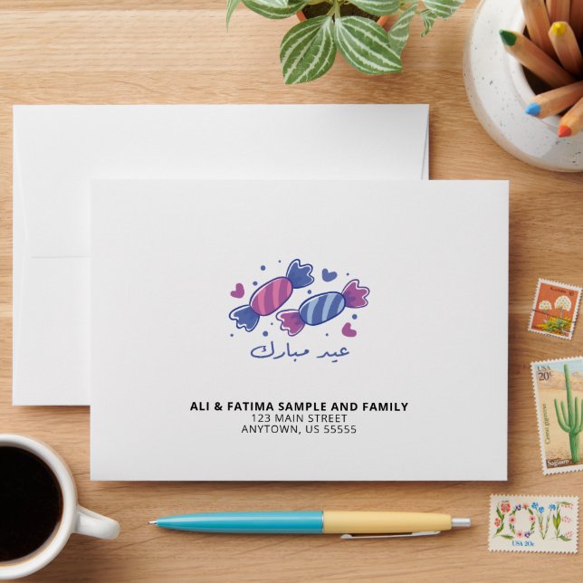 Eidiya Sweets Arabic Eid Mubarak Personalized Envelope (Desk)