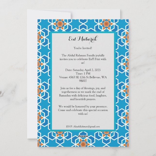 Eid'l Fitri celebration - Invitation (Back)