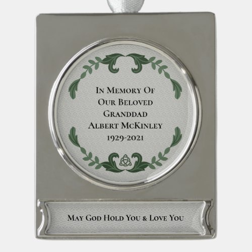 EIegant Irish In Loving Memory Silver Plated Banner Ornament