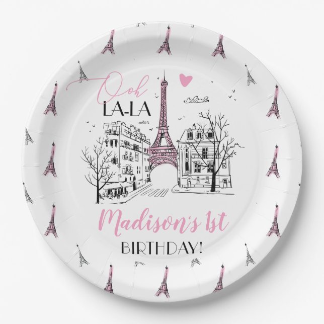 Eifel Tower Paris Parisian Birthday Party, Any Age Paper Plates (Front)