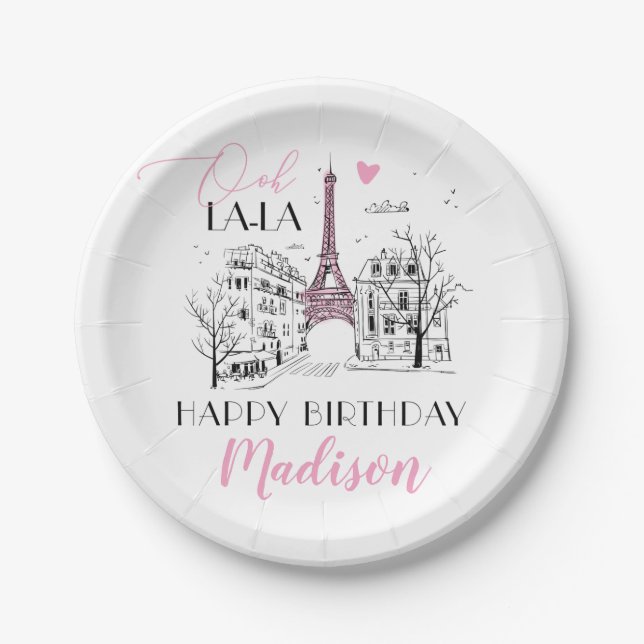 Eifel Tower Paris Parisian Birthday Party, Any Age Paper Plates (Front)