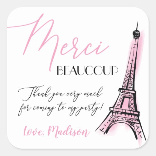 Eifel Tower Paris Parisian Birthday Thank You Square Sticker