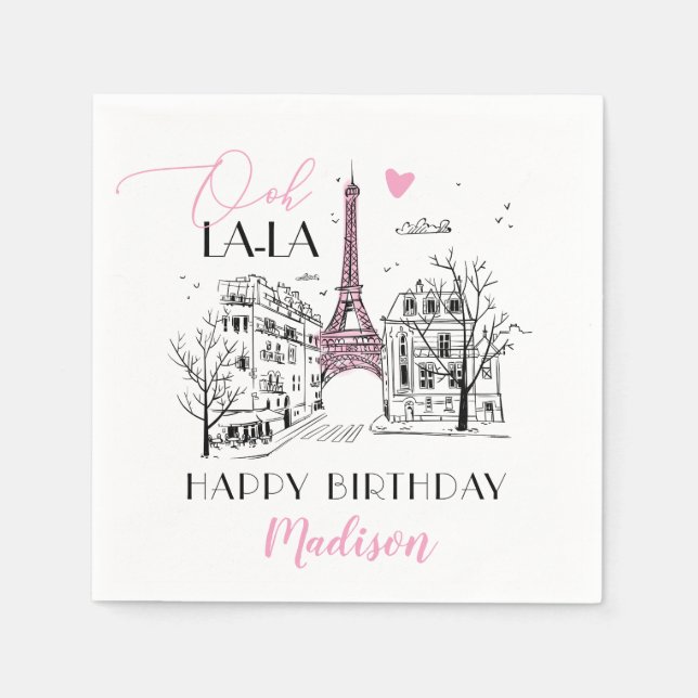 Eifel Tower Paris Parisian Happy Birthday Any Age Napkins (Front)