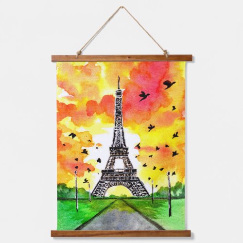 Eifel Tower Paris Sunset Hanging Tapestry