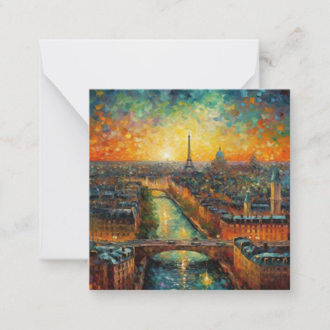 Eiffel at Night | Van Gogh Style Impressionism Note Card (Front)