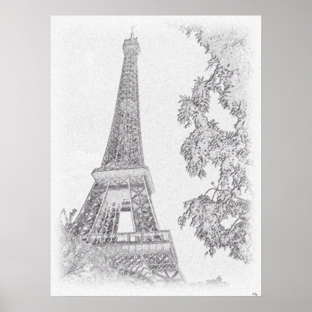 Eiffel BW Sketch Poster (Front)