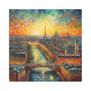 Eiffel Electric   High-Gloss Impressionist  Metal Print