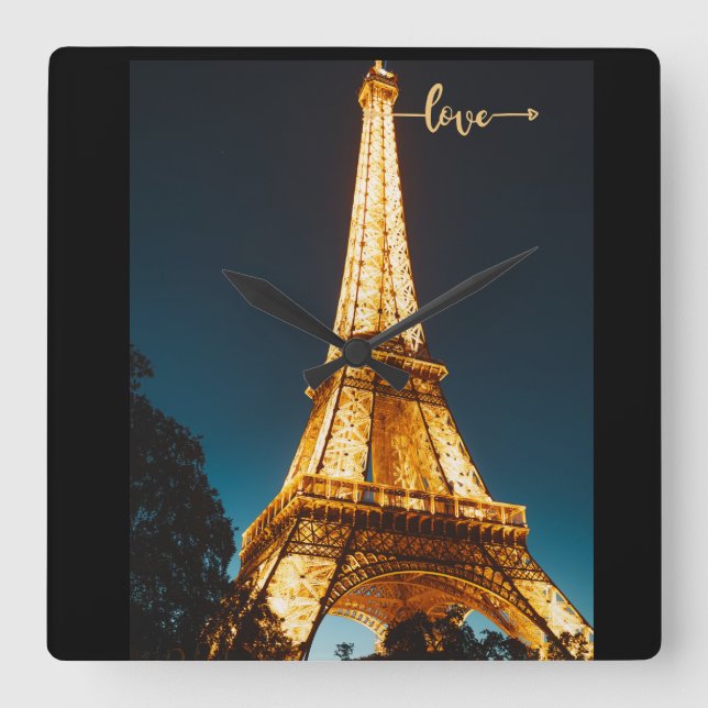 Eiffel Love Tower Square Wall Clock (Front)