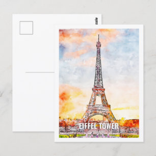 Eiffel Paris France Travel Place Watercolor Postcard