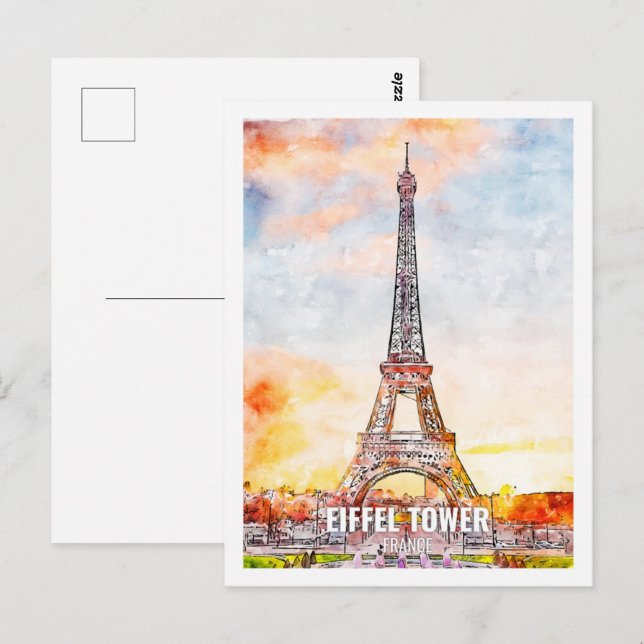Eiffel Paris France Travel Place Watercolor Postcard (Front/Back)