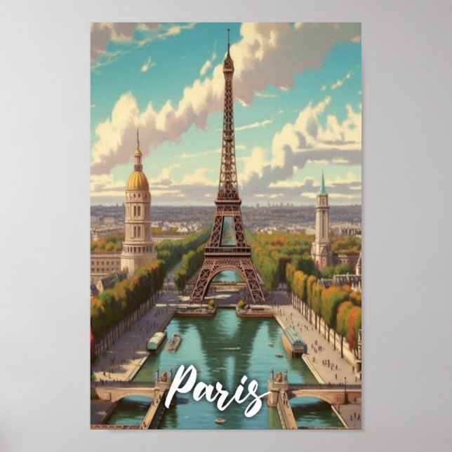 Eiffel Paris France Vintage Famous Travel Place Poster (Front)