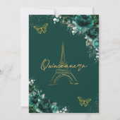Eiffel Paris Quinceañera Emerald Green Floral Invitation (Back)