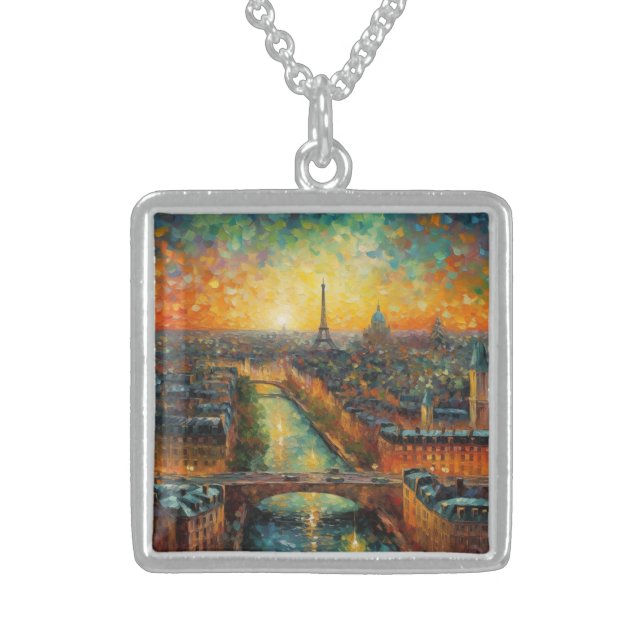 Eiffel Radiance | Sterling Silver Impressionist  Necklace (Front)