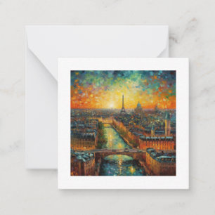 Eiffel Starry Night   Impressionist Paris Horizon Note Card