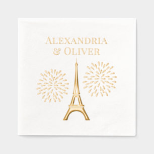 Eiffel Tower #1 Silhouette Fireworks Couple Names Foil Napkins