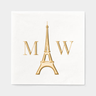 Eiffel Tower #1 Two Init Couple Wedding Monogram Foil Napkins