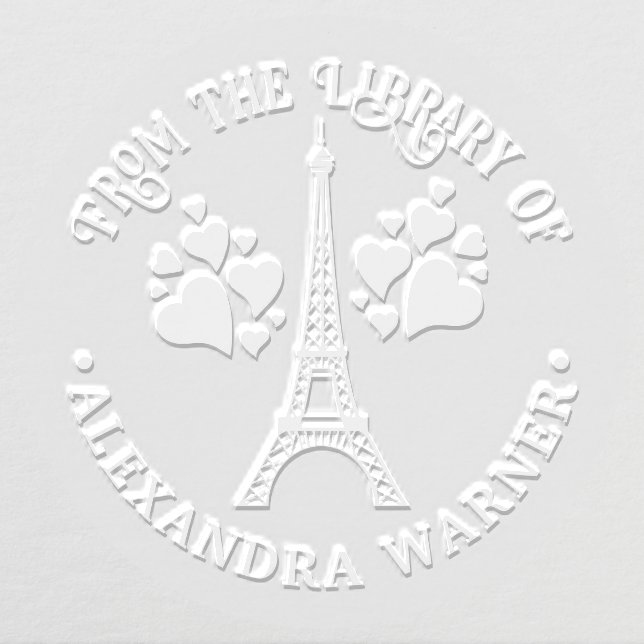 Eiffel Tower #2 Hearts Library Book Name Embosser (Design)