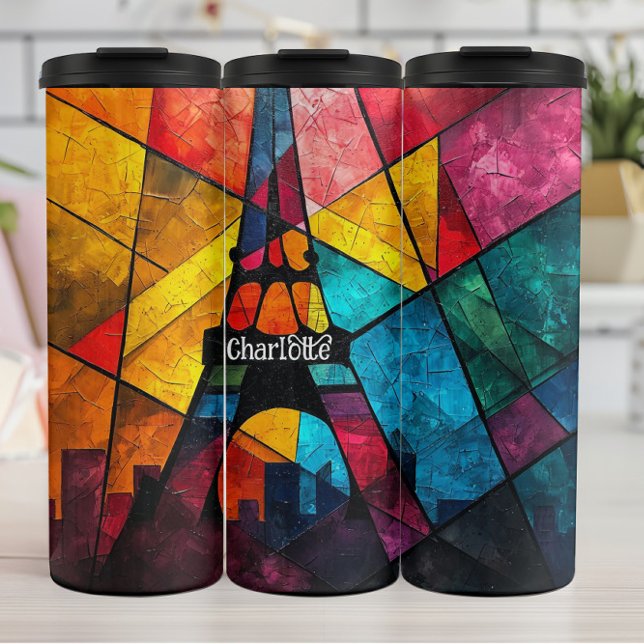 Eiffel Tower: Abstract, Stained Glass Art Thermal Tumbler (Creator Uploaded)