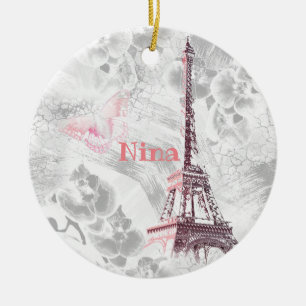 Eiffel tower against the background of orchids ceramic ornament