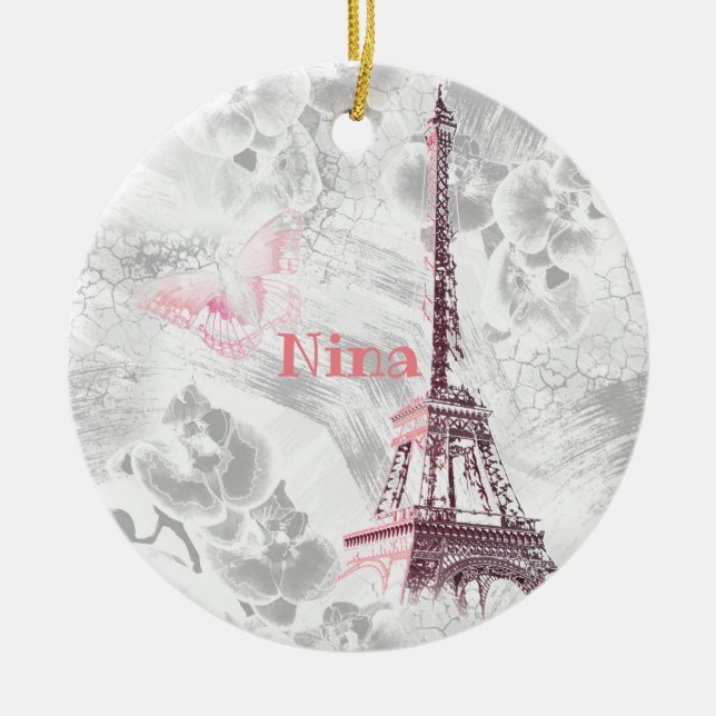 Eiffel tower against the background of orchids ceramic ornament (Front)