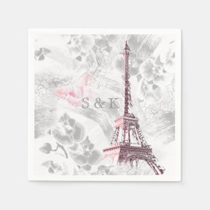 Eiffel tower against the background of orchids napkins