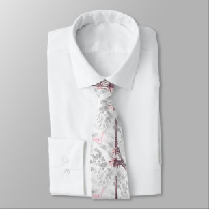 Eiffel tower against the background of orchids neck tie
