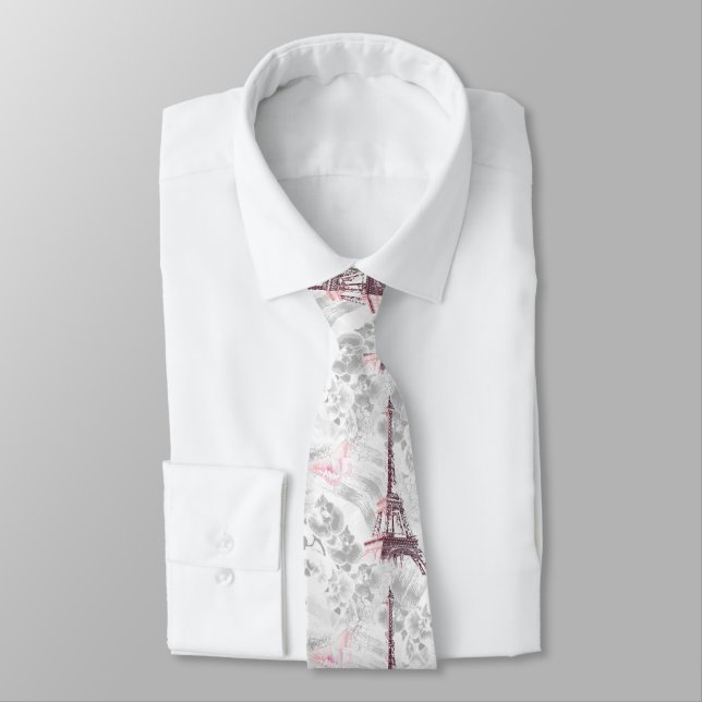 Eiffel tower against the background of orchids neck tie (Tied)