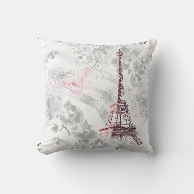 Eiffel tower against the background of orchids throw pillow (Front)