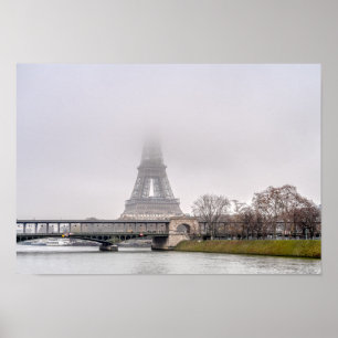 Eiffel Tower and Bir-hakeim bridge on a misty day Poster