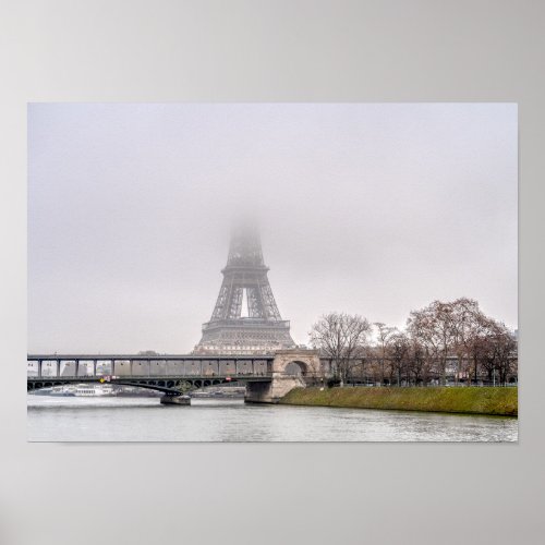 Eiffel Tower and Bir_hakeim bridge on a misty day Poster