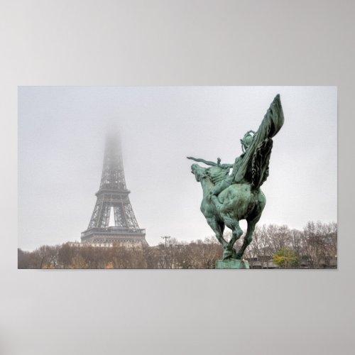 Eiffel Tower and Bir_hakeim bridge on a misty day Poster