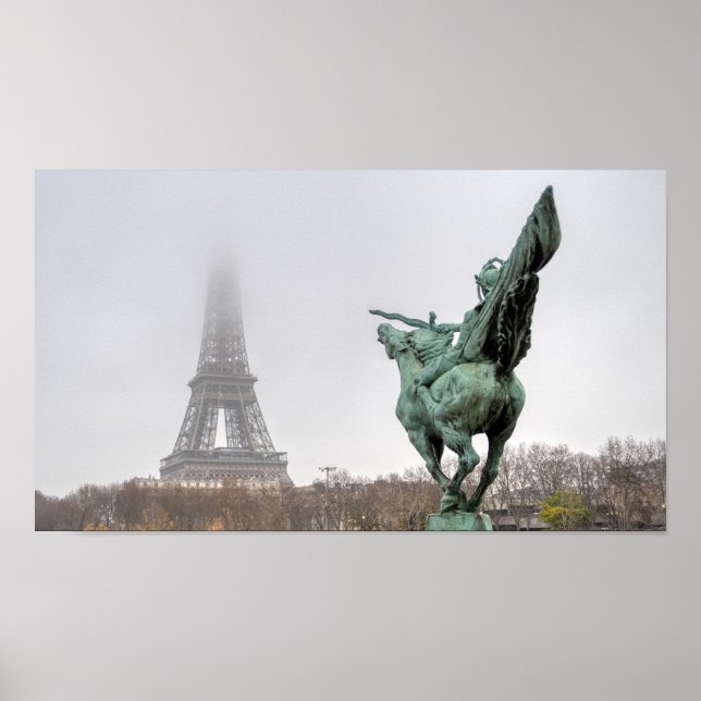 Eiffel Tower and Bir-hakeim bridge on a misty day Poster (Front)