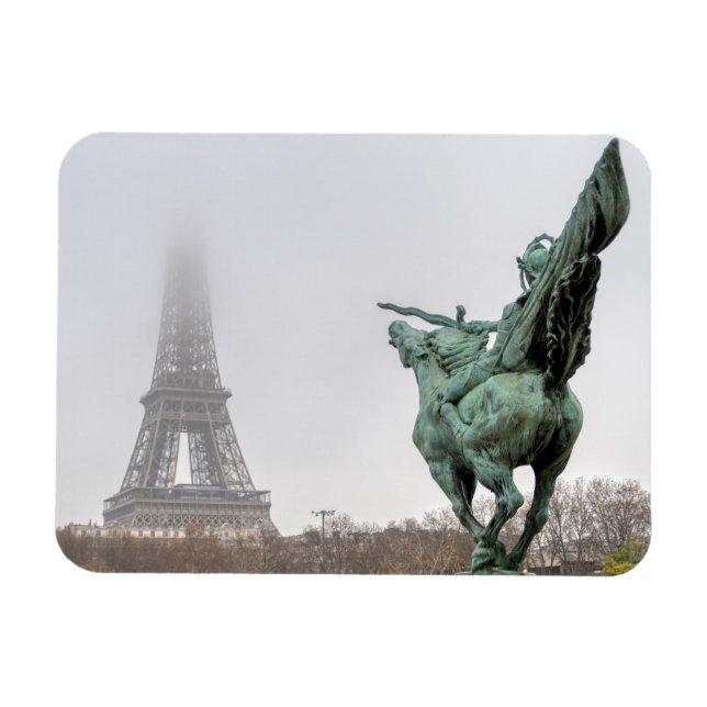 Eiffel Tower and Bir-hakeim statue on a misty day Magnet (Horizontal)