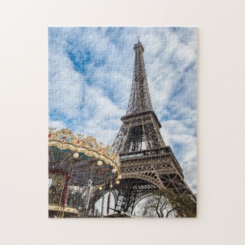 Eiffel tower and carousel _ Paris France Europe Jigsaw Puzzle