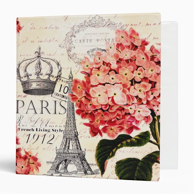 Eiffel Tower and hydrangea  3 Ring Binder (Front/Inside)