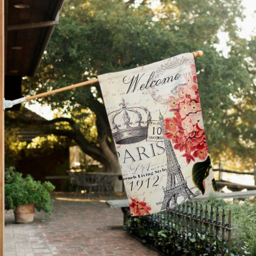 Eiffel Tower and hydrangea  House Flag