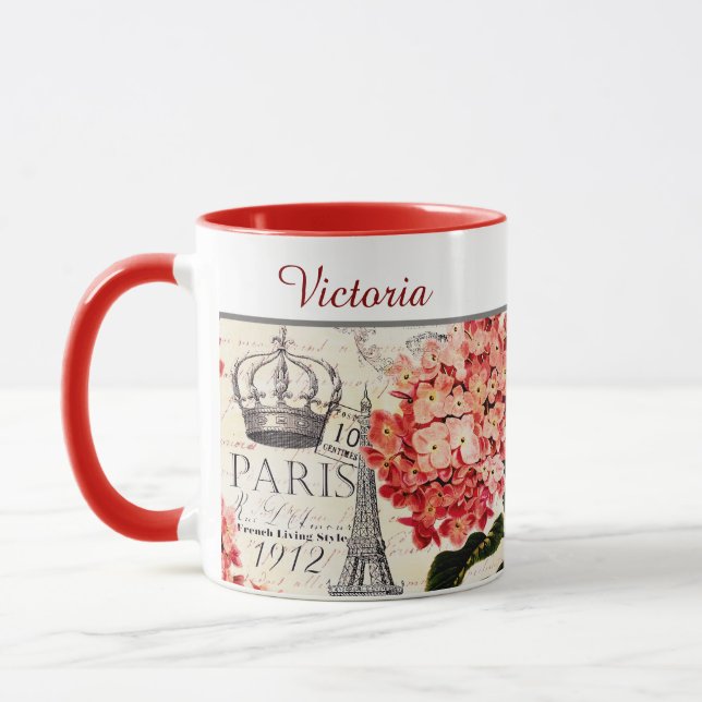 Eiffel Tower and hydrangea personalized Mug (Left)