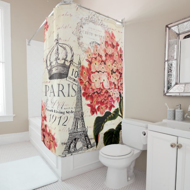 Eiffel Tower and hydrangea  Shower Curtain (In Situ)