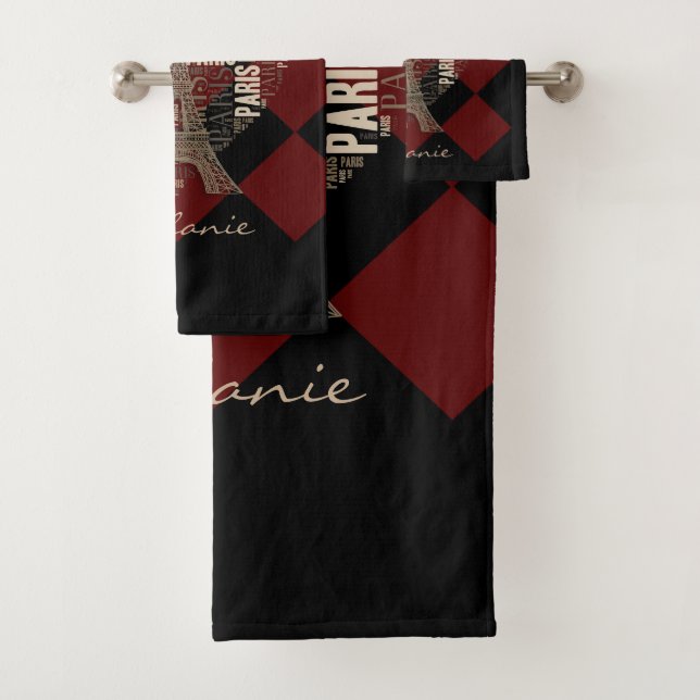 Eiffel Tower and Inscriptions Paris in Heart Bath Towel Set (Insitu)