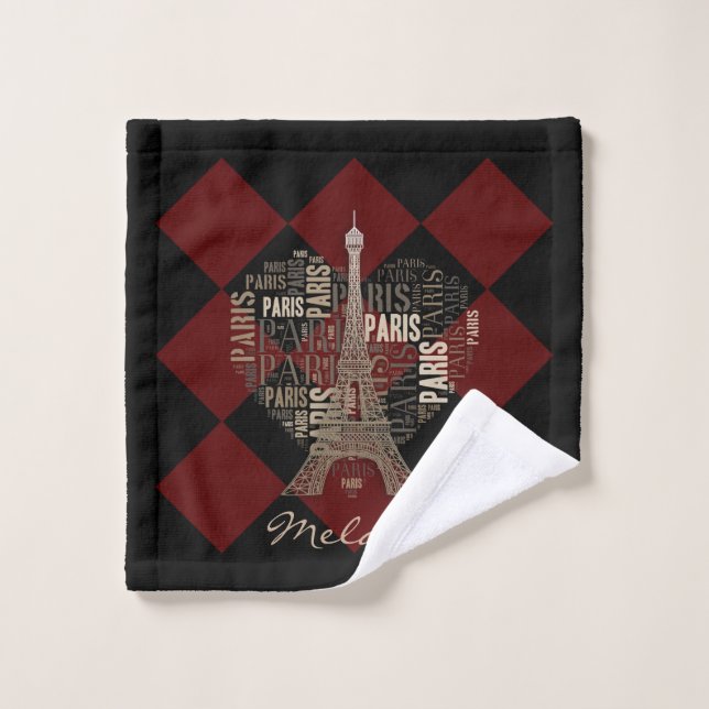 Eiffel Tower and Inscriptions Paris in Heart Bath Towel Set (Wash Cloth)