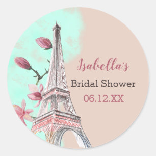 Eiffel Tower and Magnolia Flowers Bridal Shower Classic Round Sticker